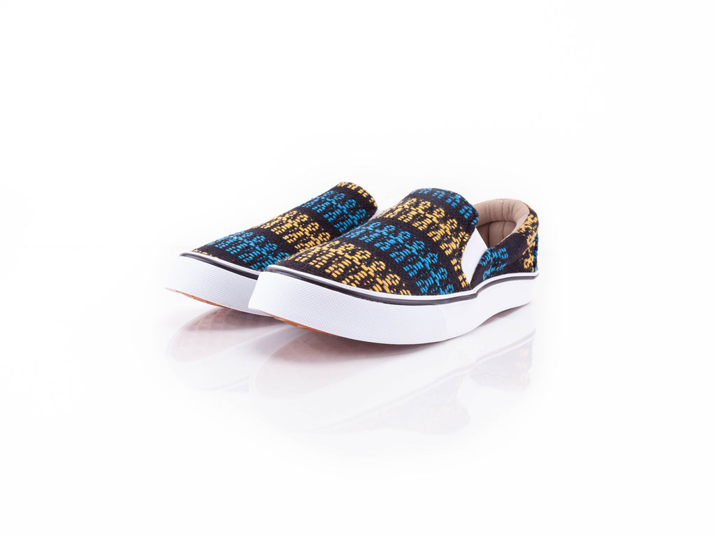 Tenis de Telar Slip On Biñ (Azul/Amarillo) – DAVA Artesanal Mexico